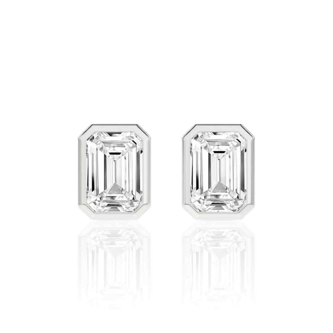 EMERAL BEZEL STUDS - SILVER